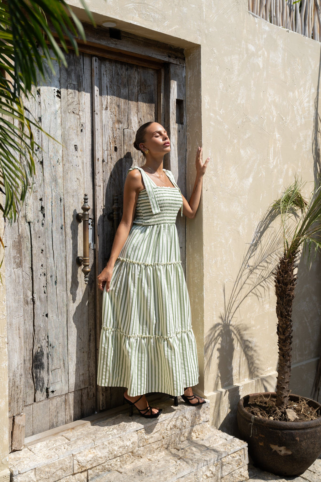 Green Stripe Tiered Maxi Dress