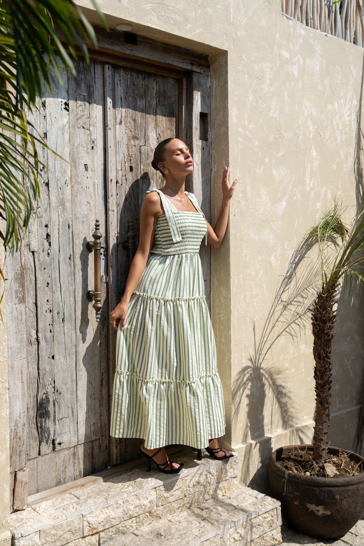 Green Stripe Tiered Maxi Dress