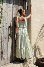 Green Stripe Tiered Maxi Dress