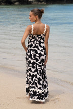 Black Abstract  Beige  Maxi Dress