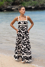 Black Abstract  Beige  Maxi Dress