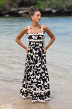 Black Abstract  Beige  Maxi Dress