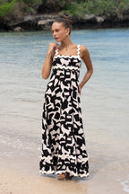 Black Abstract  Beige  Maxi Dress