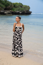 Black Abstract  Beige  Maxi Dress