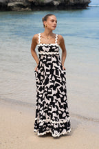 Black Abstract  Beige  Maxi Dress