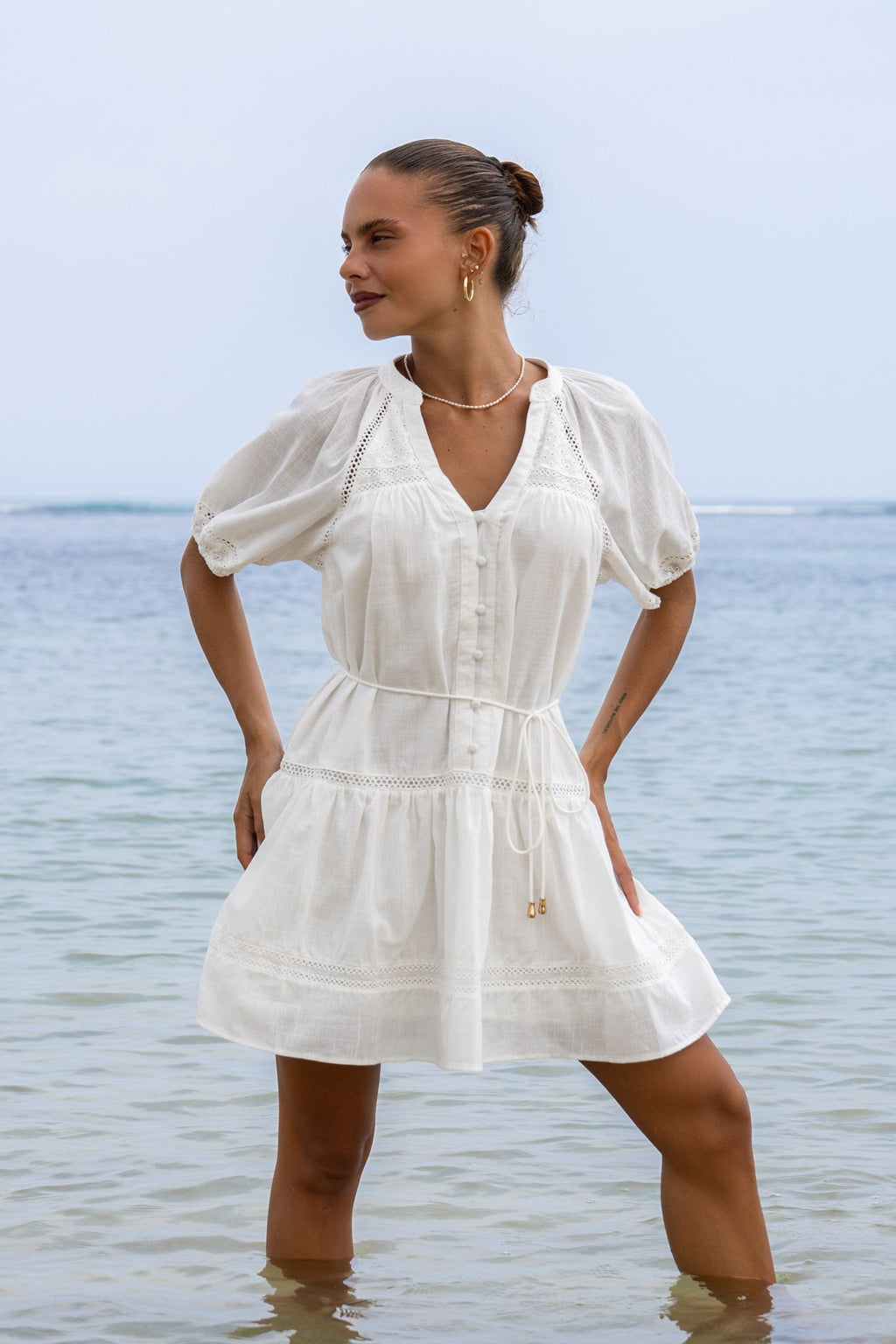 White Lace Detail Mini Dress