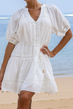 White Lace Detail Mini Dress