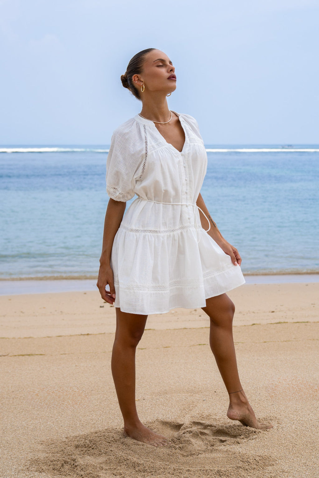 White Lace Detail Mini Dress