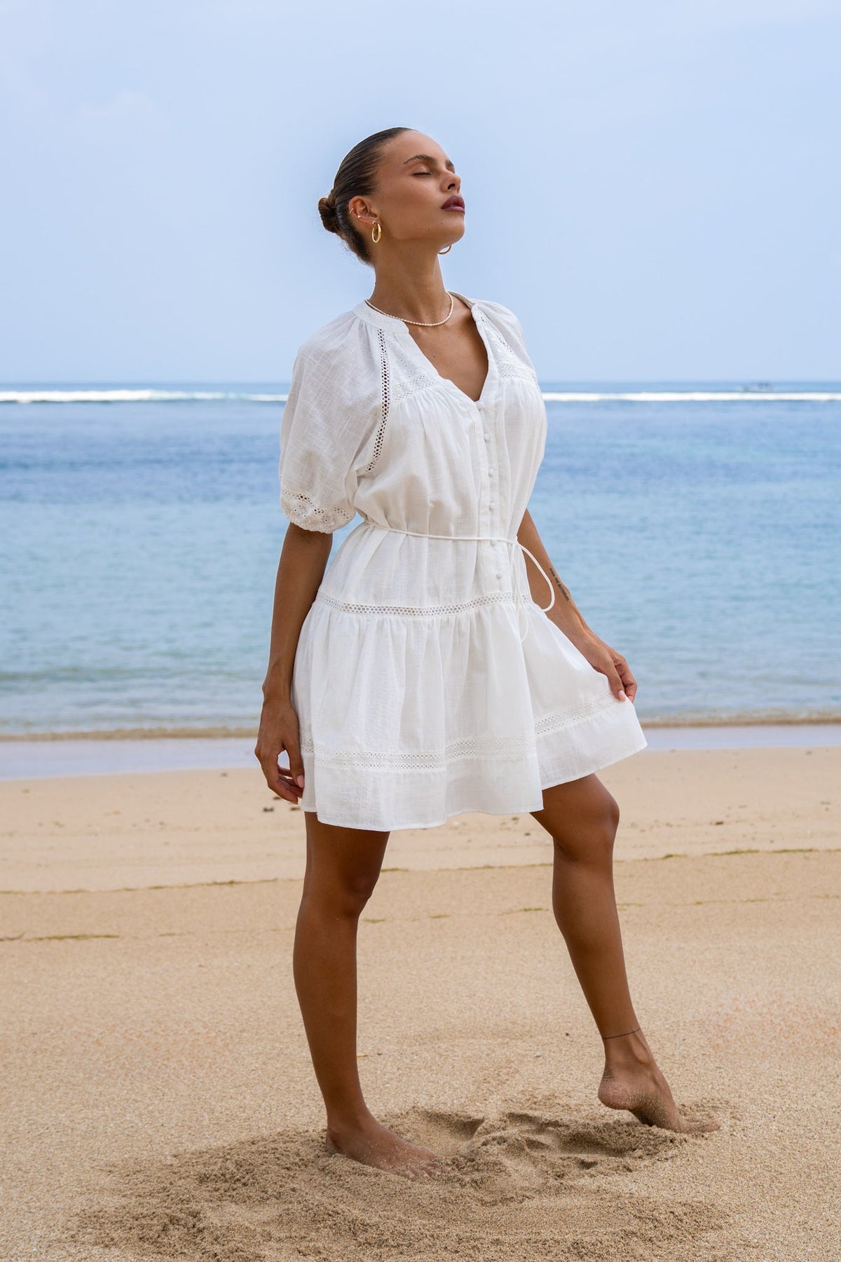 White Lace Detail Mini Dress