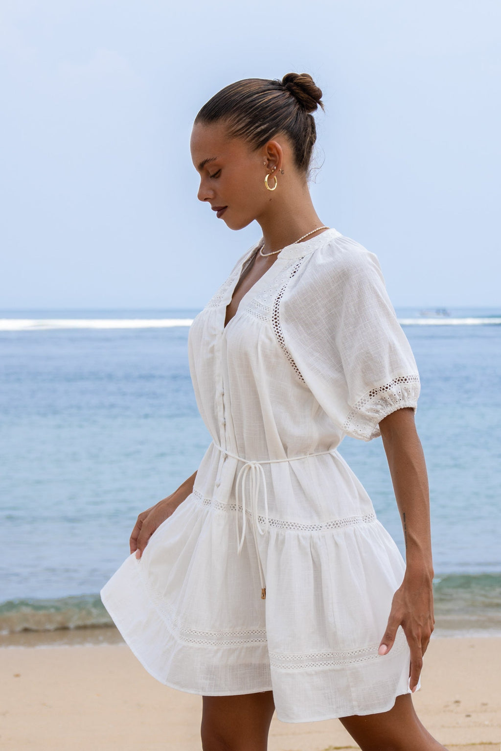 White Lace Detail Mini Dress