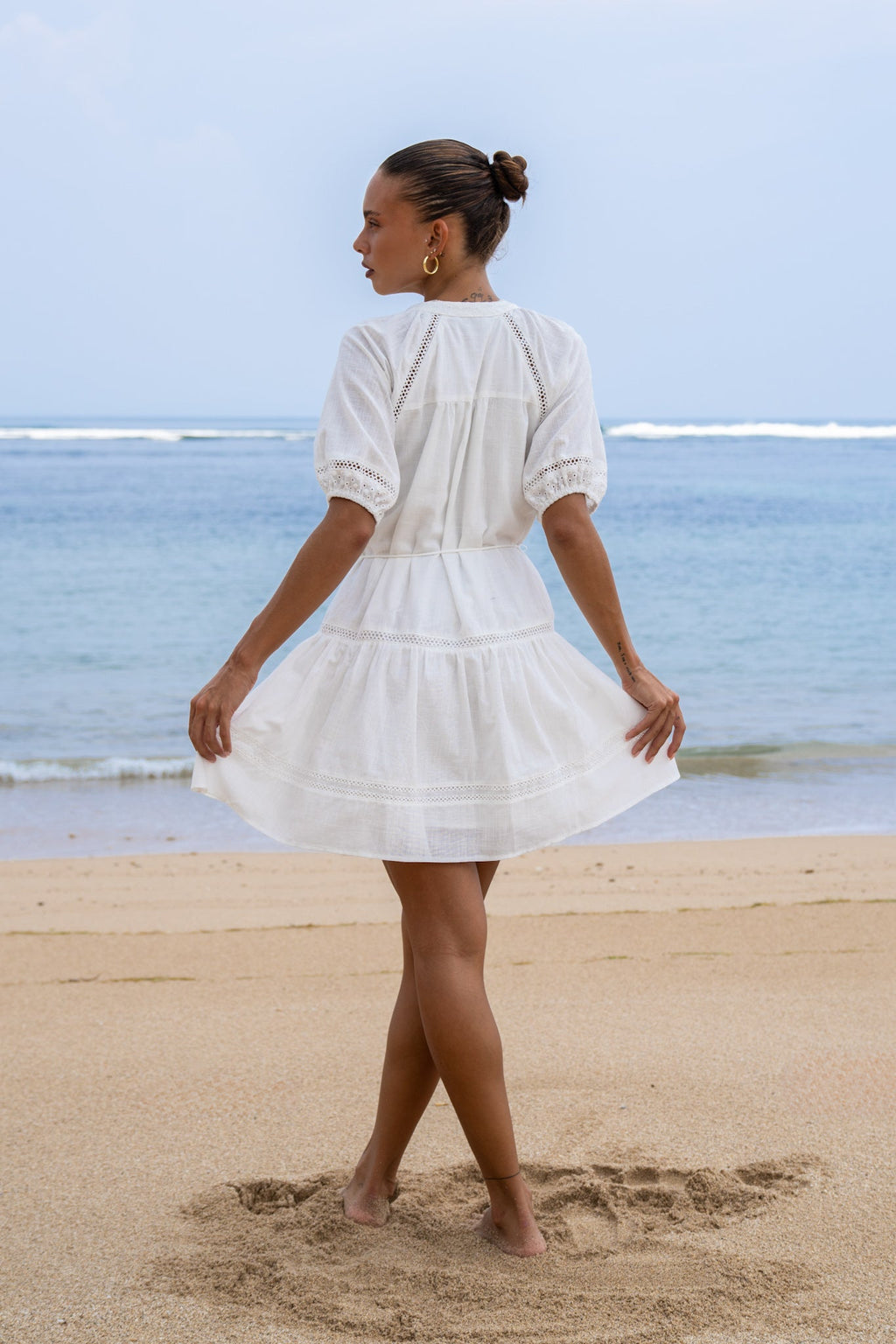 White Lace Detail Mini Dress