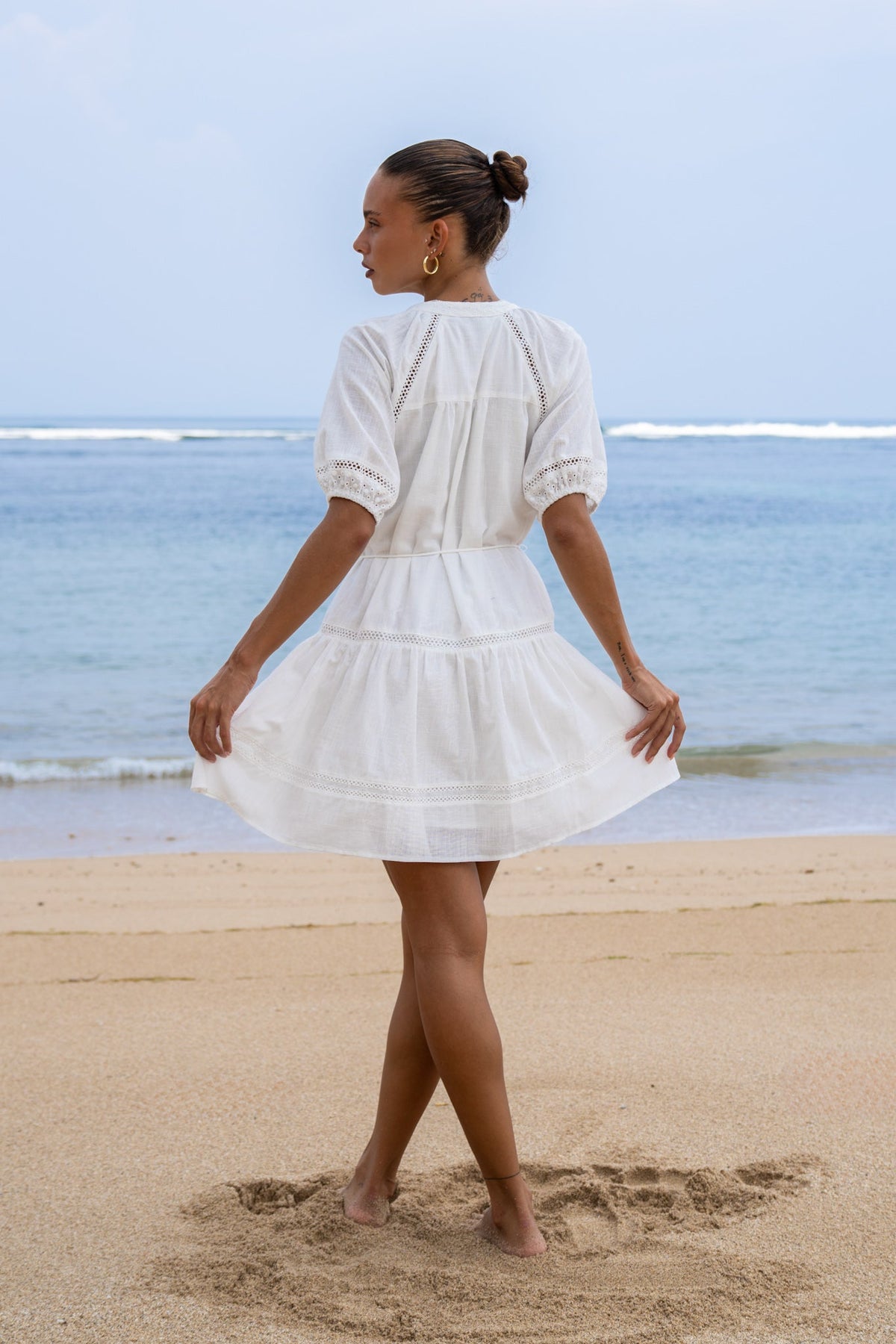 White Lace Detail Mini Dress