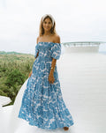 Blue Floral Boho Tiered Maxi Dress