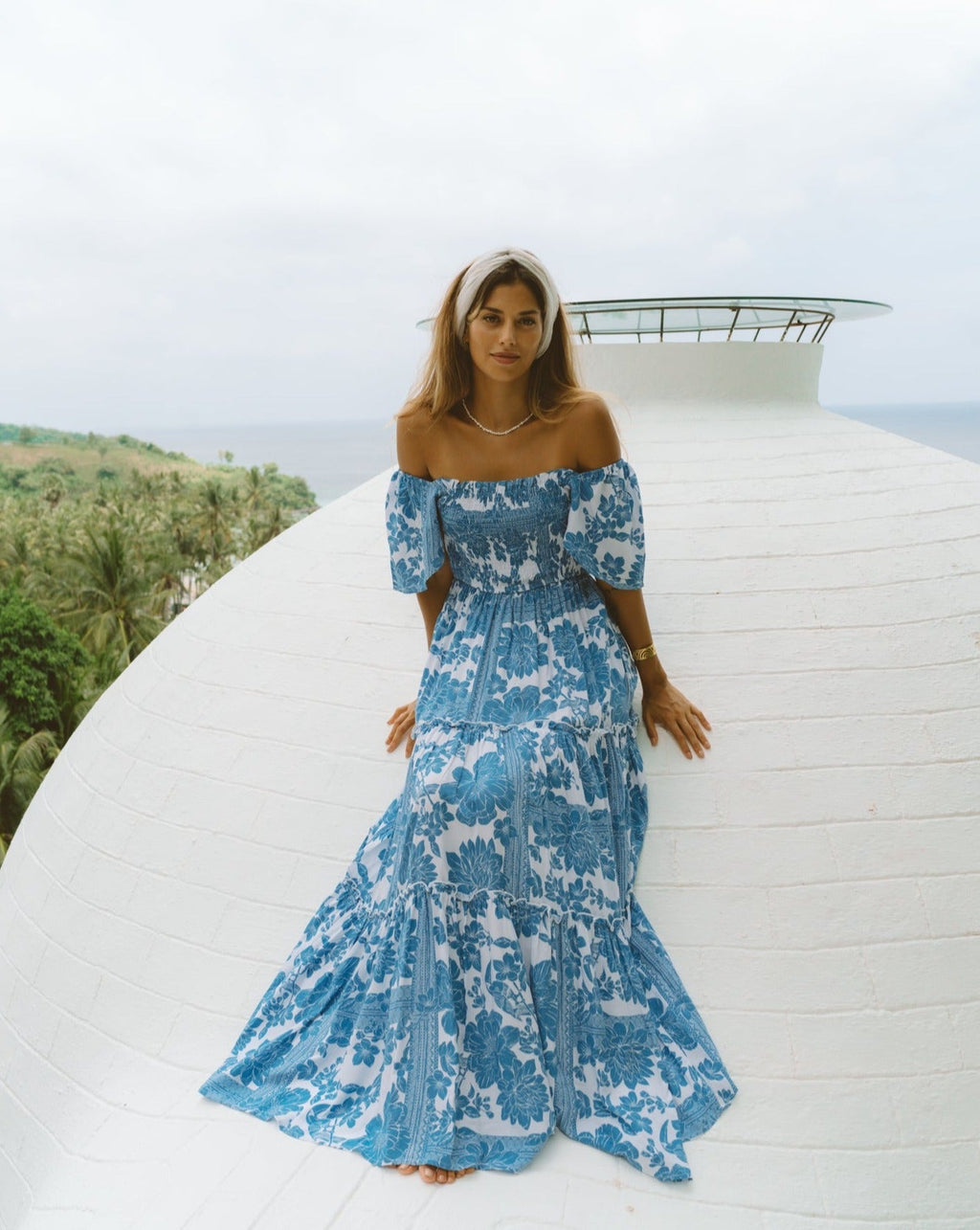Blue Floral Boho Tiered Maxi Dress