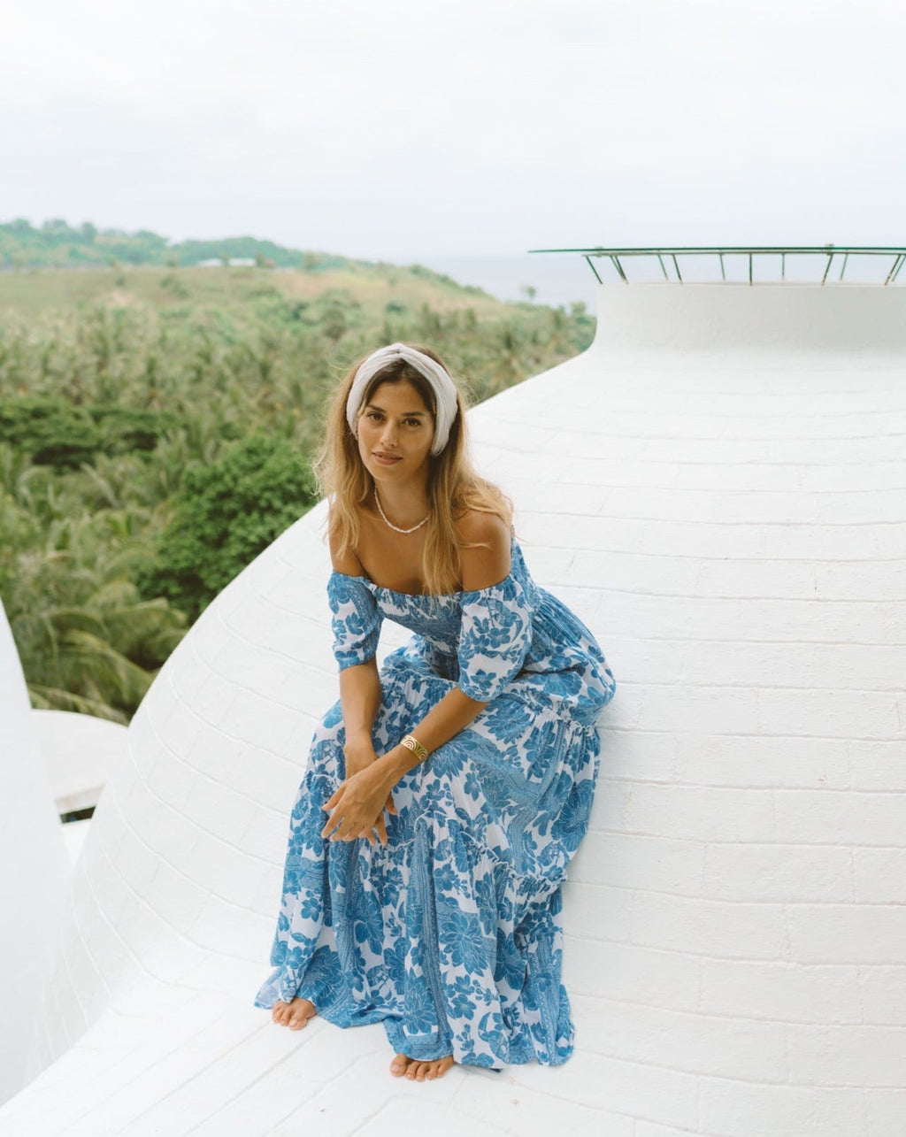 Blue Floral Boho Tiered Maxi Dress