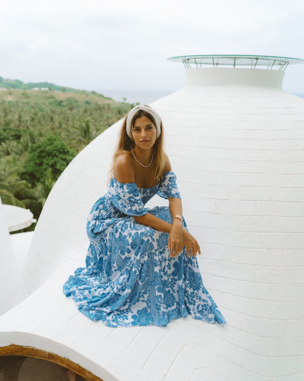 Blue Floral Boho Tiered Maxi Dress