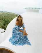 Blue Floral Boho Tiered Maxi Dress