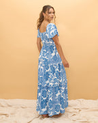 Blue Floral Boho Tiered Maxi Dress