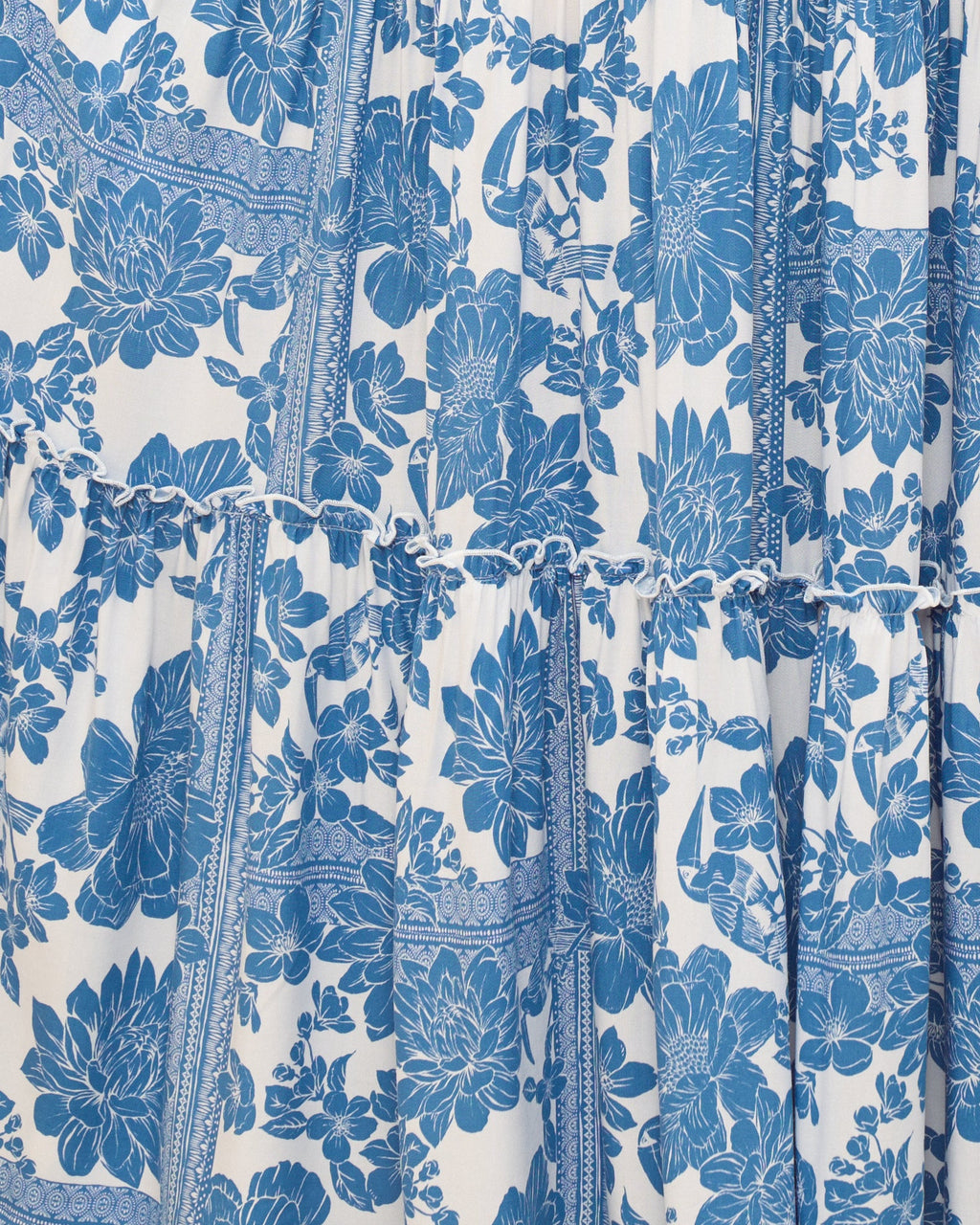 Blue Floral Boho Tiered Maxi Dress