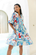 Blue Tropical Button Down Mini Dress
