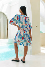 Blue Tropical Button Down Mini Dress