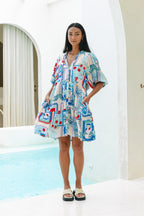 Blue Tropical Button Down Mini Dress