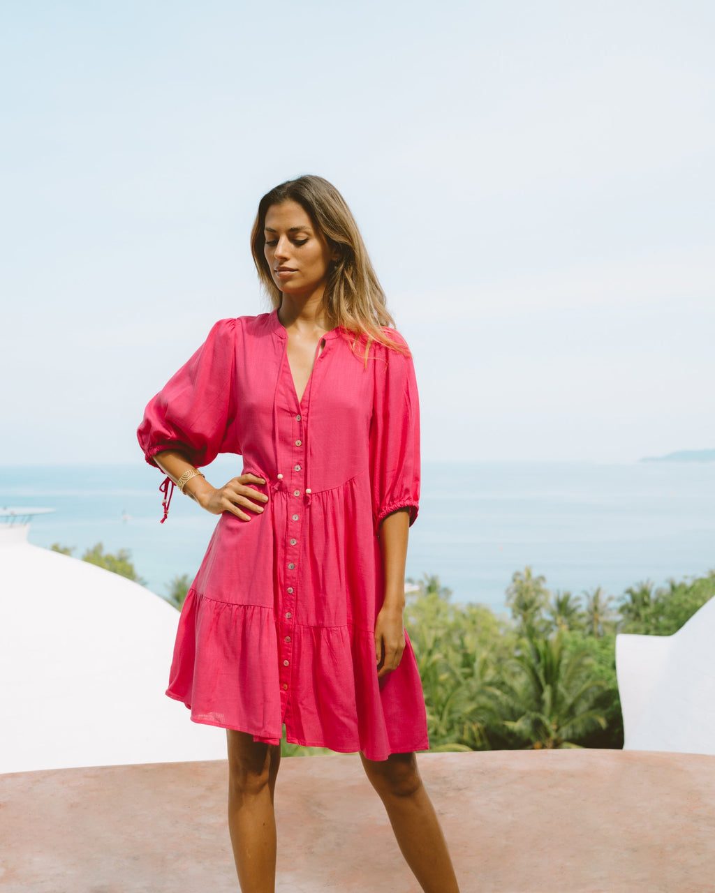 Pink Button Down Mini Dress