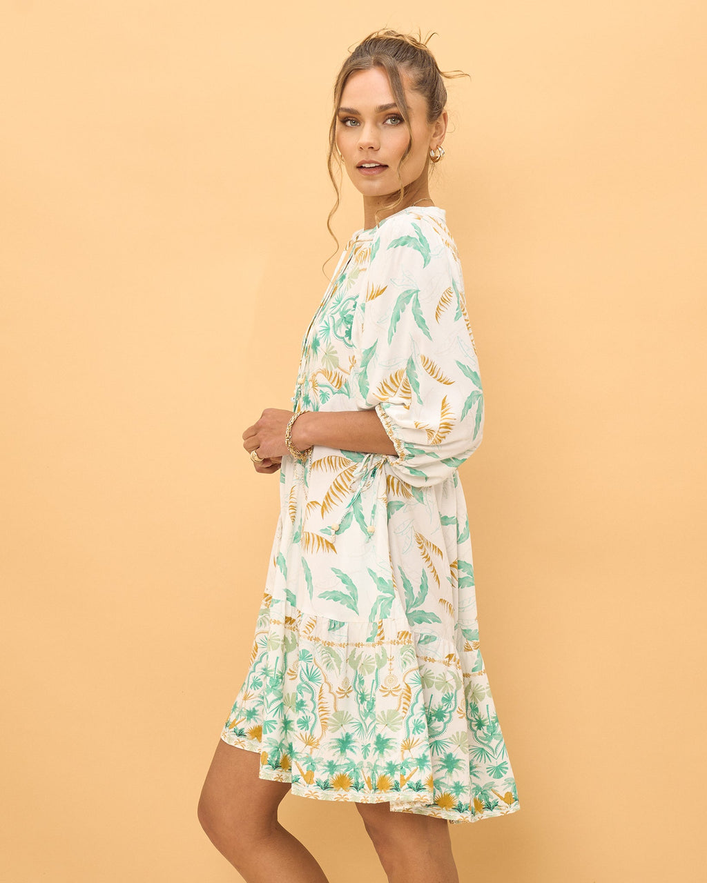 Wisteria Blue Floral Boho Button Down Mini Dress