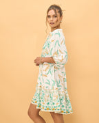 Wisteria Blue Floral Boho Button Down Mini Dress