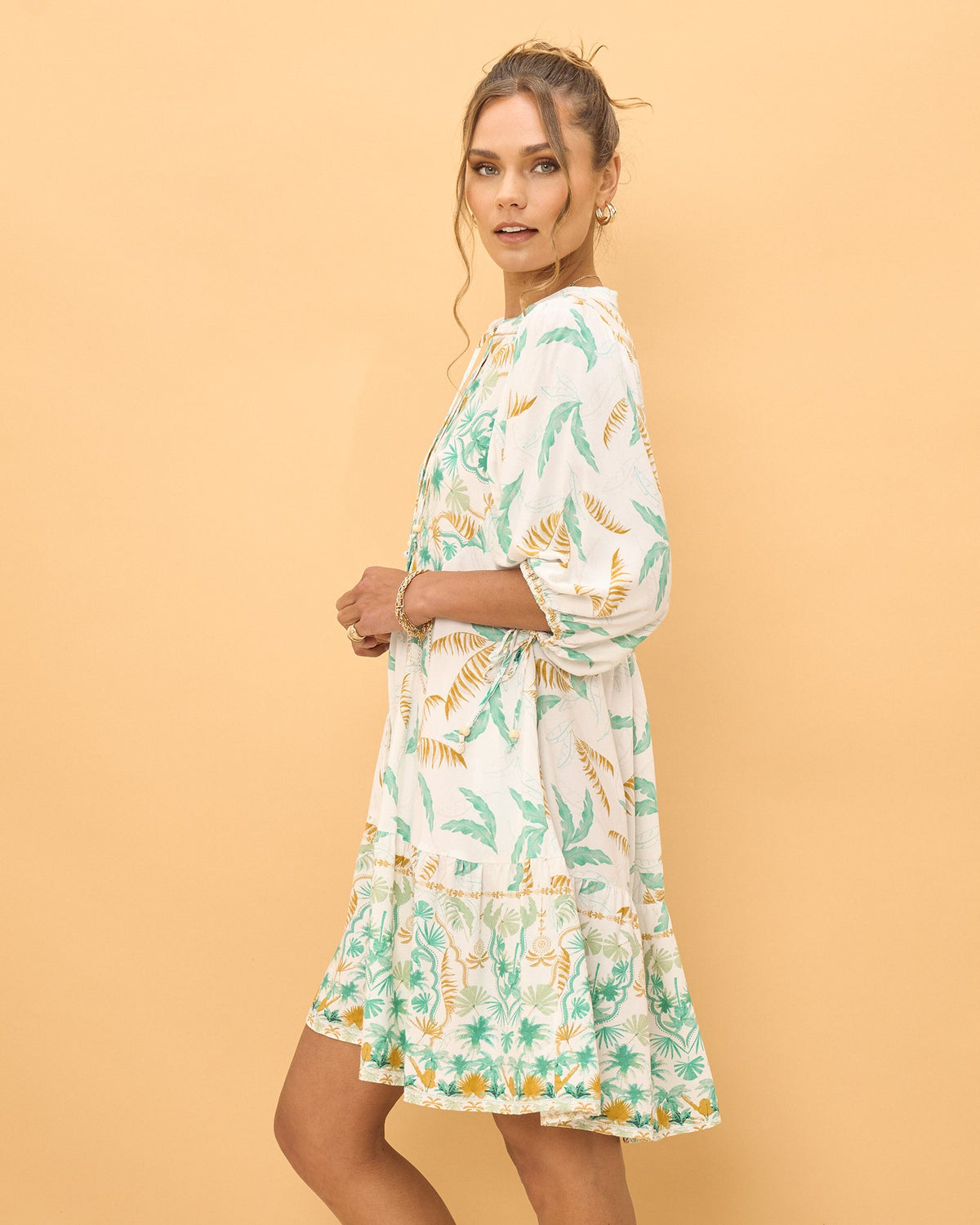 Wisteria Blue Floral Boho Button Down Mini Dress