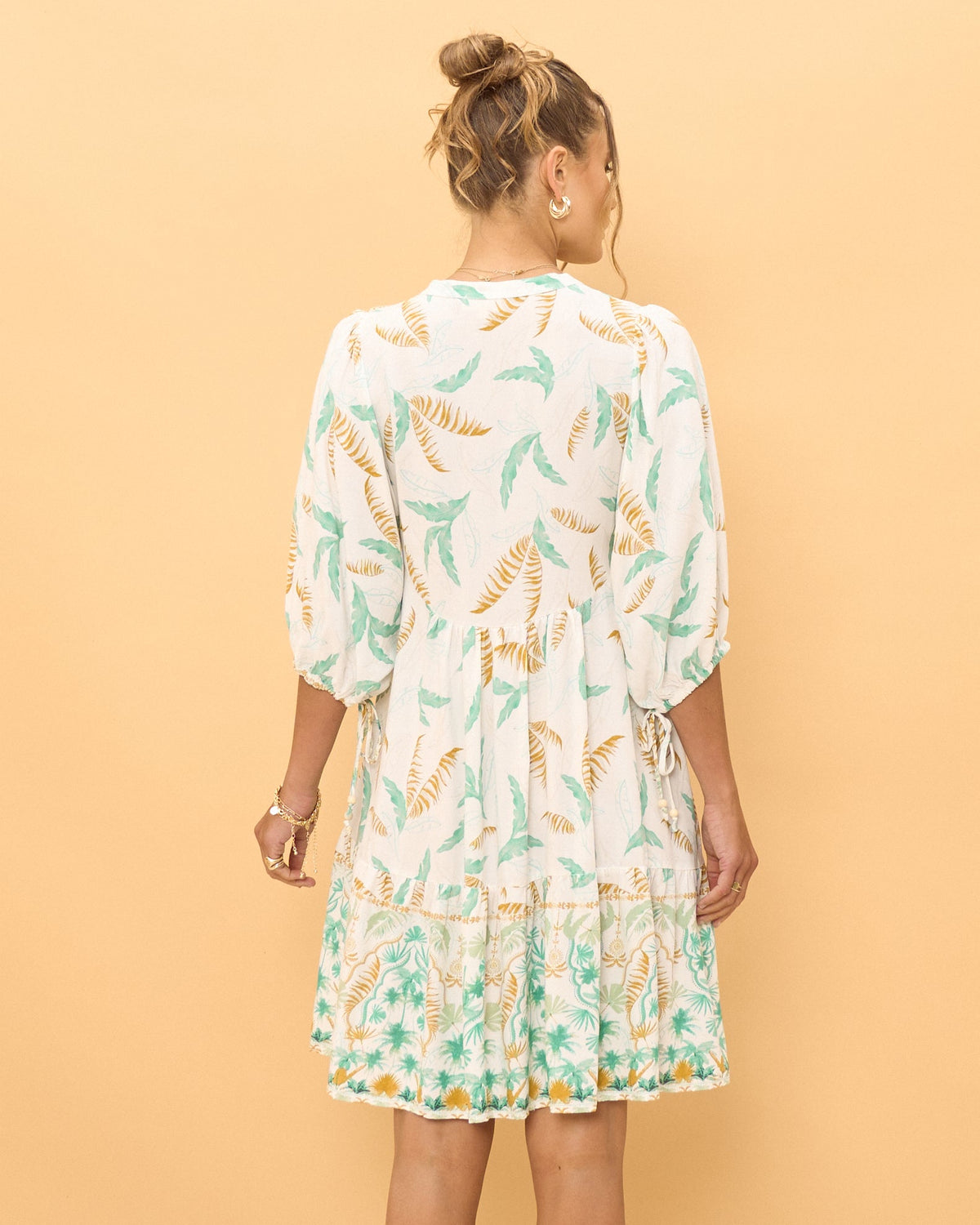 Wisteria Blue Floral Boho Button Down Mini Dress
