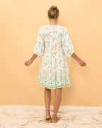 Wisteria Blue Floral Boho Button Down Mini Dress