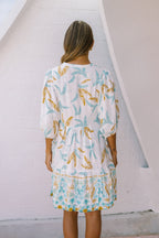 Wisteria Blue Floral Boho Button Down Mini Dress