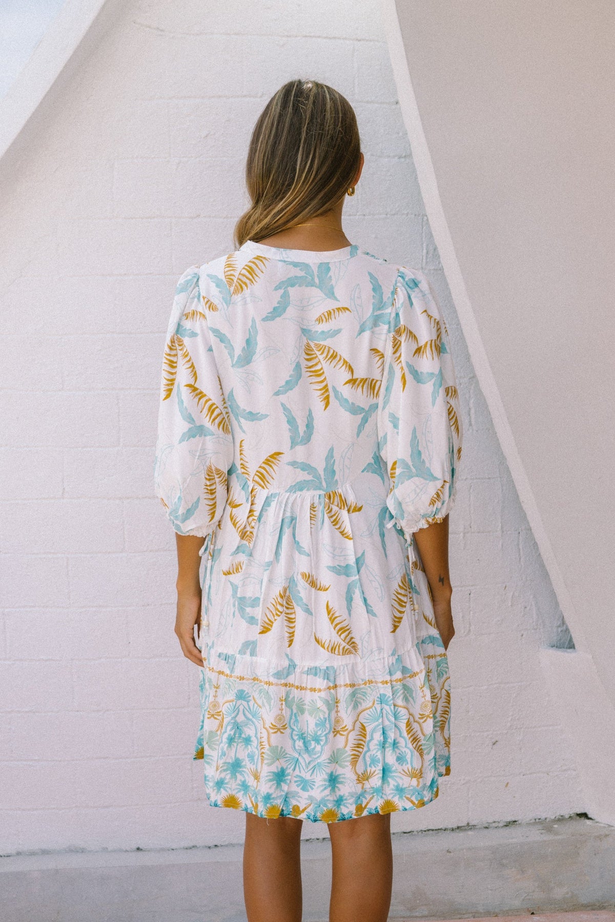 Wisteria Blue Floral Boho Button Down Mini Dress