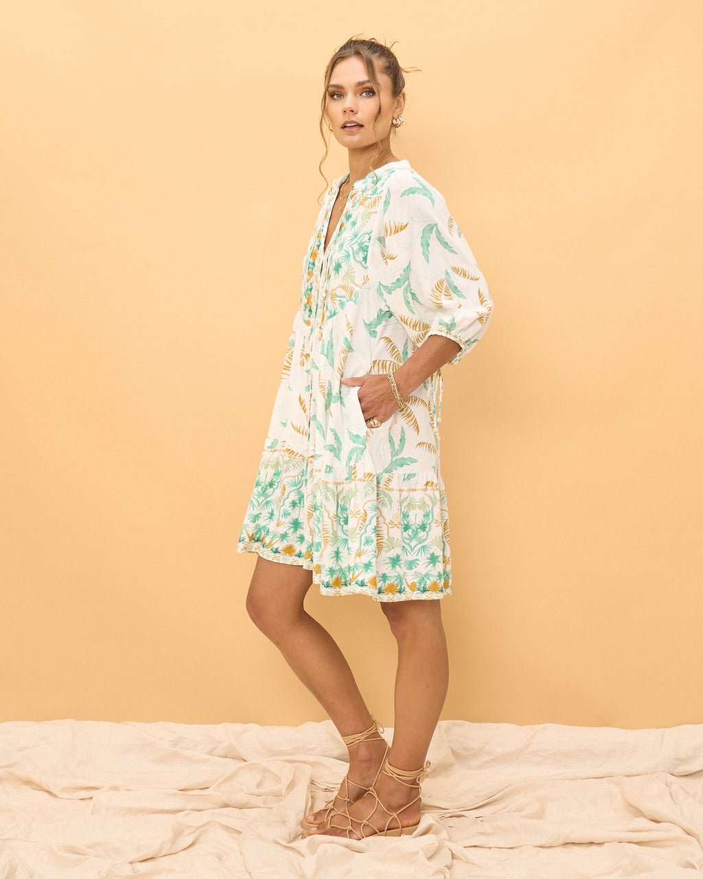 Wisteria Blue Floral Boho Button Down Mini Dress