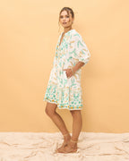 Wisteria Blue Floral Boho Button Down Mini Dress