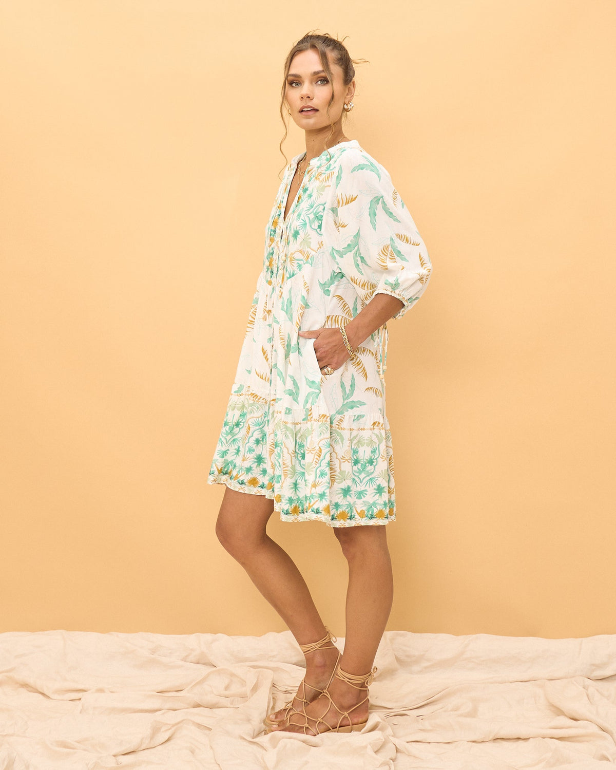 Wisteria Blue Floral Boho Button Down Mini Dress