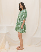 Green Floral Button Down Mini Dress