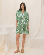 Green Floral Button Down Mini Dress