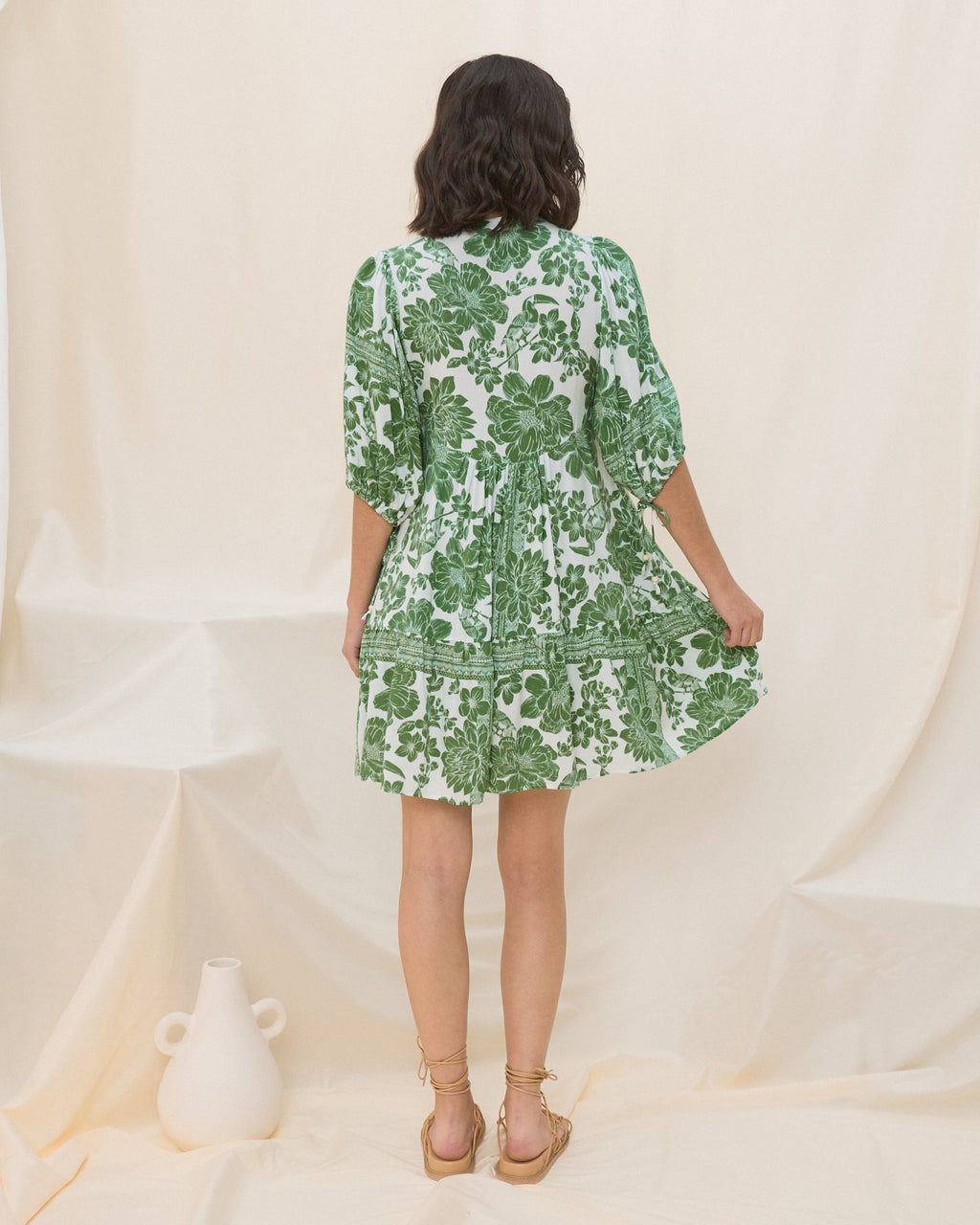 Green Floral Button Down Mini Dress