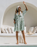 Green Tropical Floral Button Down Mini Dress