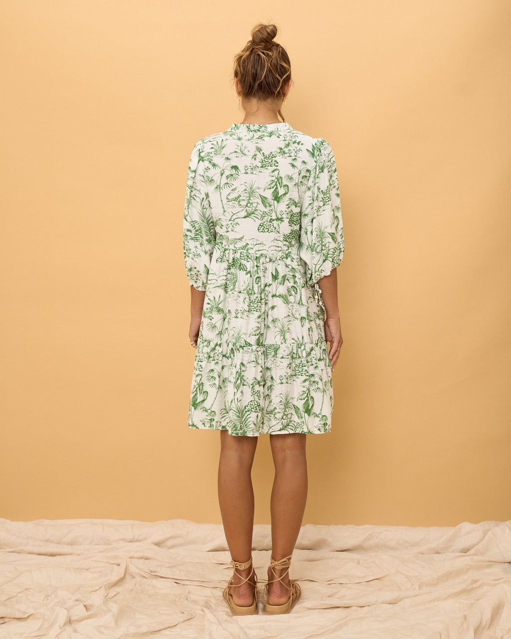Green Tropical Floral Button Down Mini Dress