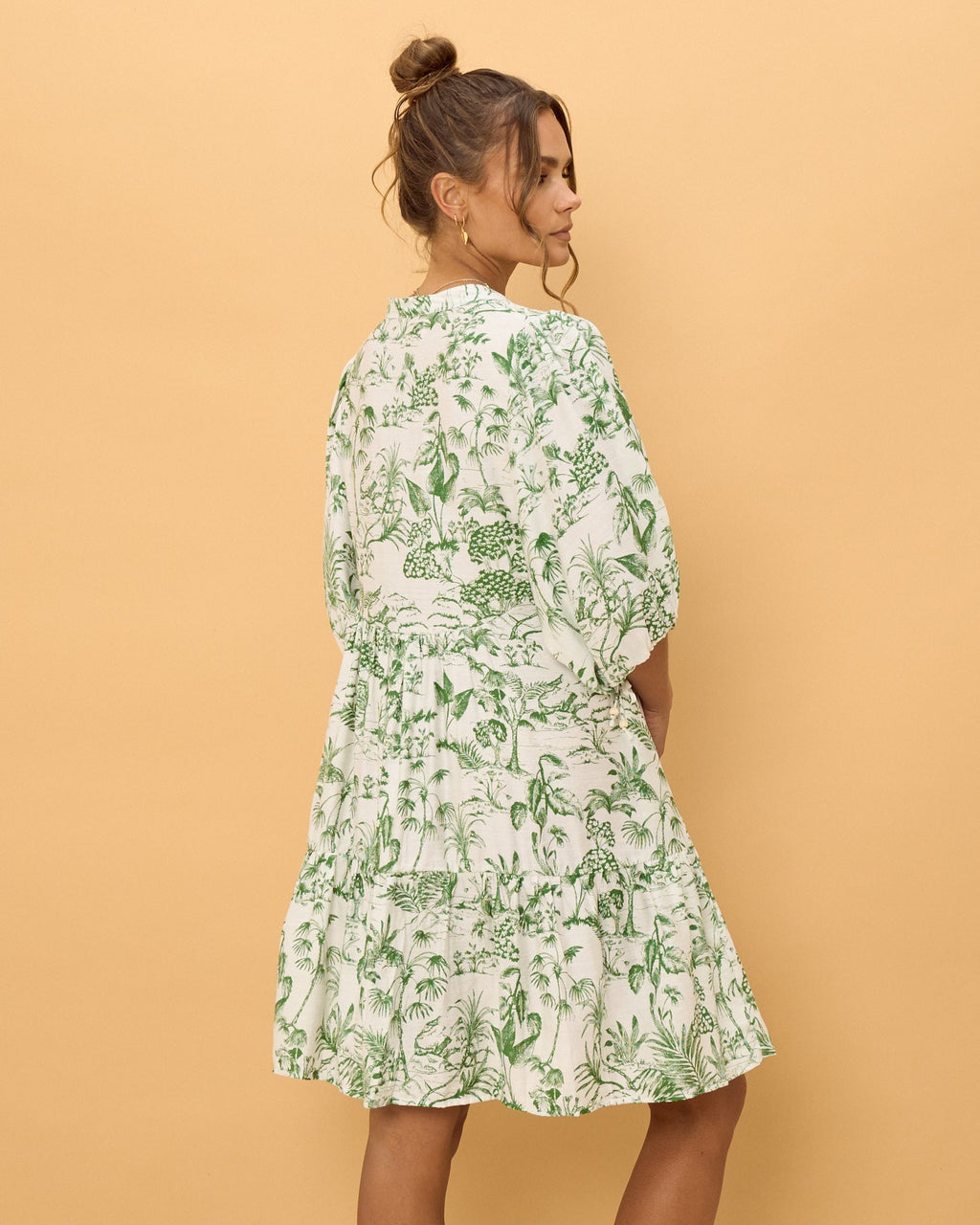 Green Tropical Floral Button Down Mini Dress