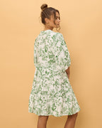 Green Tropical Floral Button Down Mini Dress