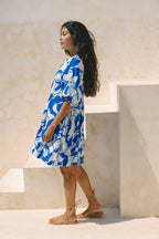 Calypso Blue Abstract Button Down Mini Dress