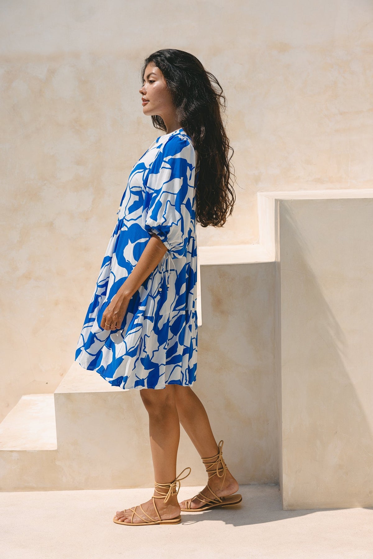 Calypso Blue Abstract Button Down Mini Dress