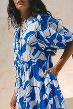 Calypso Blue Abstract Button Down Mini Dress