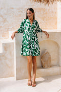 Green Tropical Button Down Mini Dress