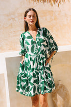 Green Tropical Button Down Mini Dress