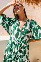 Green Tropical Button Down Mini Dress